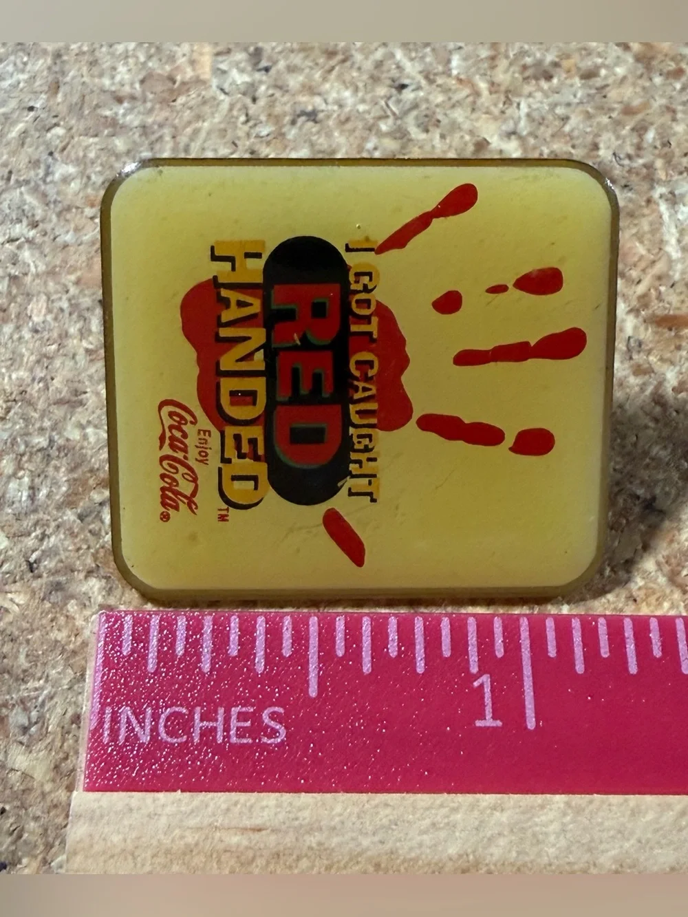 Vintage Coca-Cola Get Caught Red Handed Advertising Promotion Lapel Pin